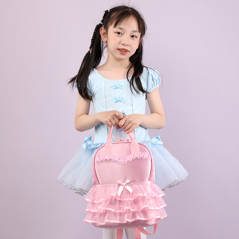 Bolso de práctica de ballet de encaje dulce bolsa de baile portátil de escuela intensiva de color sólido 2025 nueva mochila para niños