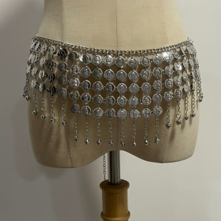 Belly dance gold coin waist chain beauty head belt alloy five-row waist bell five-layer gold and silver performance accessories metal