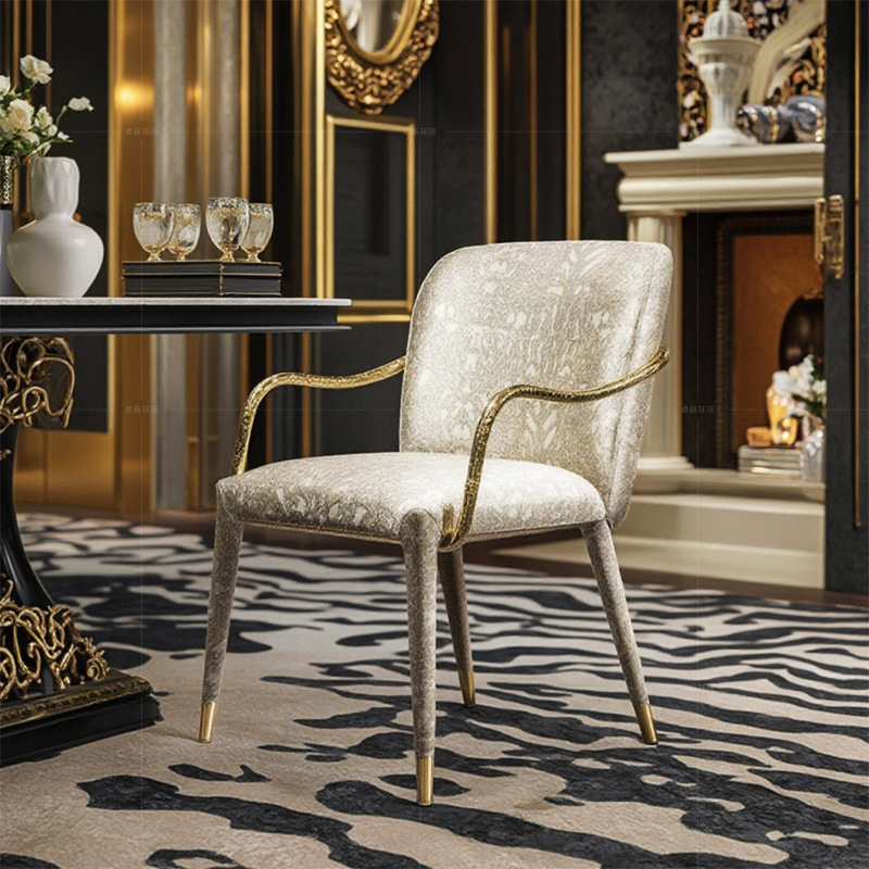Italian Style Pure Copper Dining Chair Light Luxury High-end Household Negotiation Chair Modern Luxury Villa Designer Printed Backrest Chair