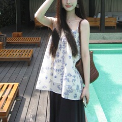 韩系甜美百搭背心2025夏季新款休闲无袖吊带抹胸两穿碎花上衣女装