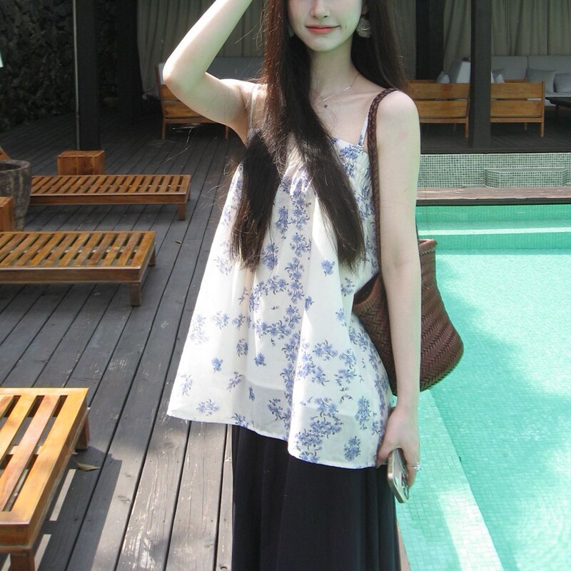 韩系甜美百搭背心2025夏季新款休闲无袖吊带抹胸两穿碎花上衣女装|undefined