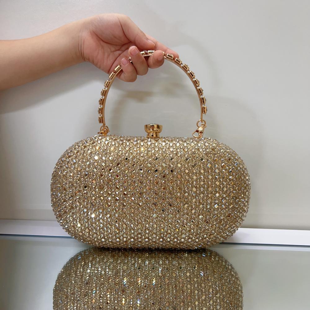 Túi clutch nữ đính đá sáng bóng dự tiệc thanh lịch — vàng nhạt, bạc, ngọc lục bảo, màu xanh đậm