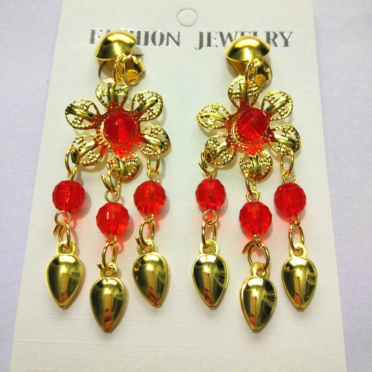 Dancing Ear Clips, Indian-Style Accessory with Gem, Dangling Floral Design, Pair