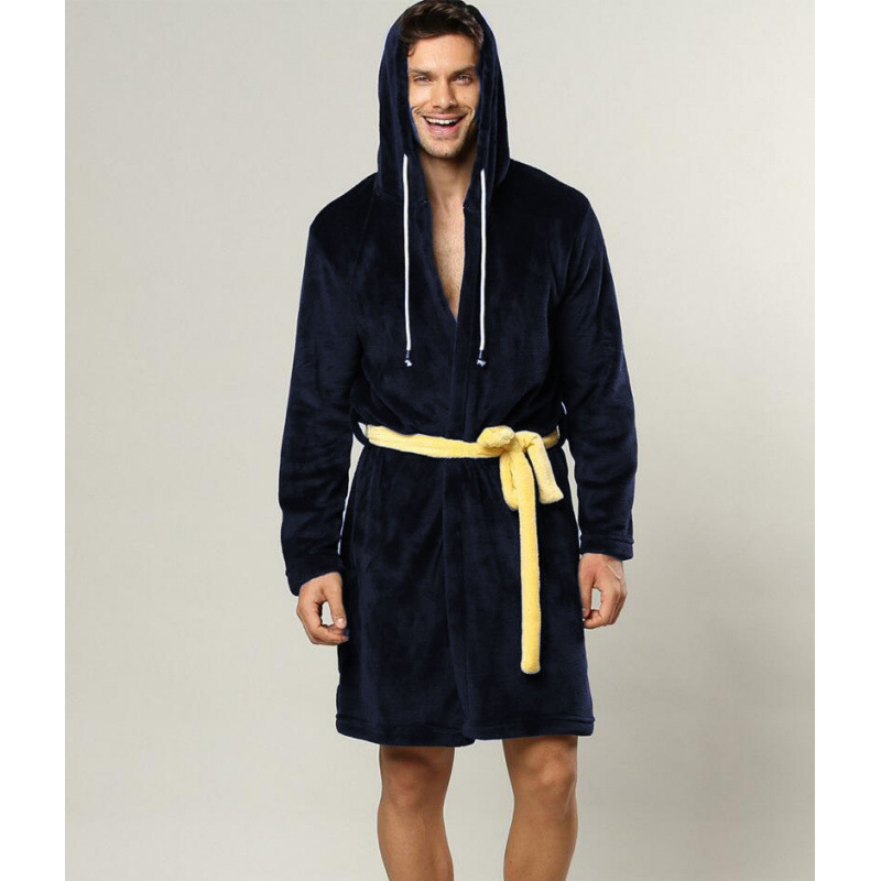 Factory Spot Wholesale Dropshipping Amazon Cross-Border Men's Flannel Hooded Bathrobe Nightgown Boxing Robe