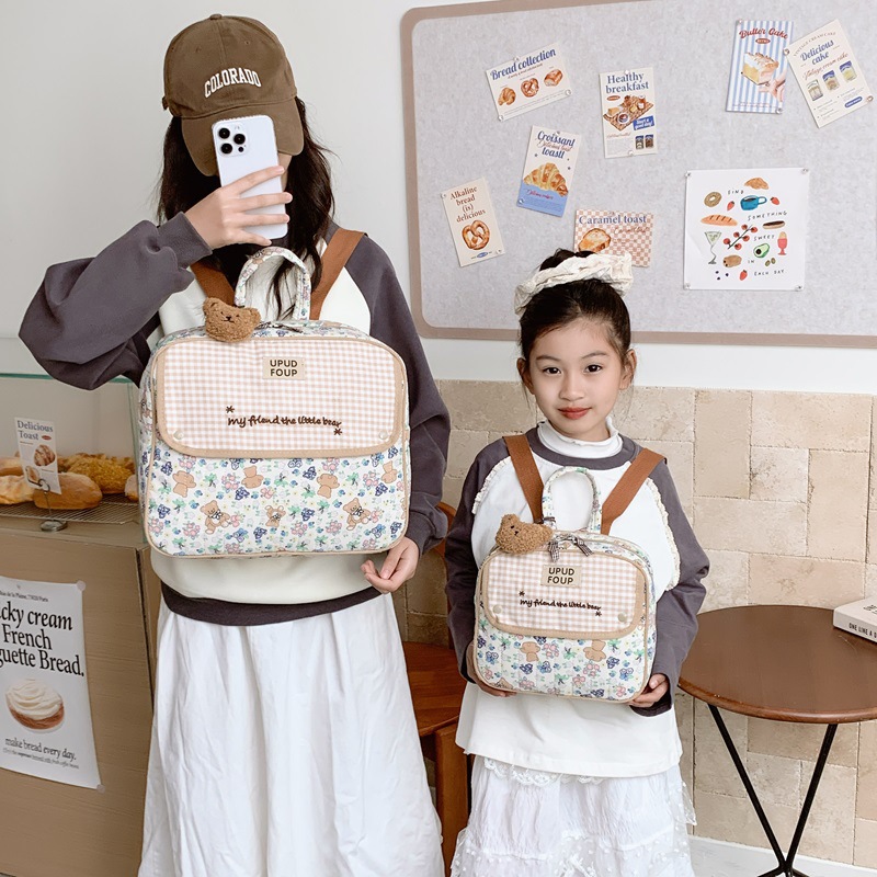 Mochila de dibujos animados japoneses para niños y niñas, dulces pequeñas flores, mochila para padres e hijos, mochila para niños de gran capacidad.