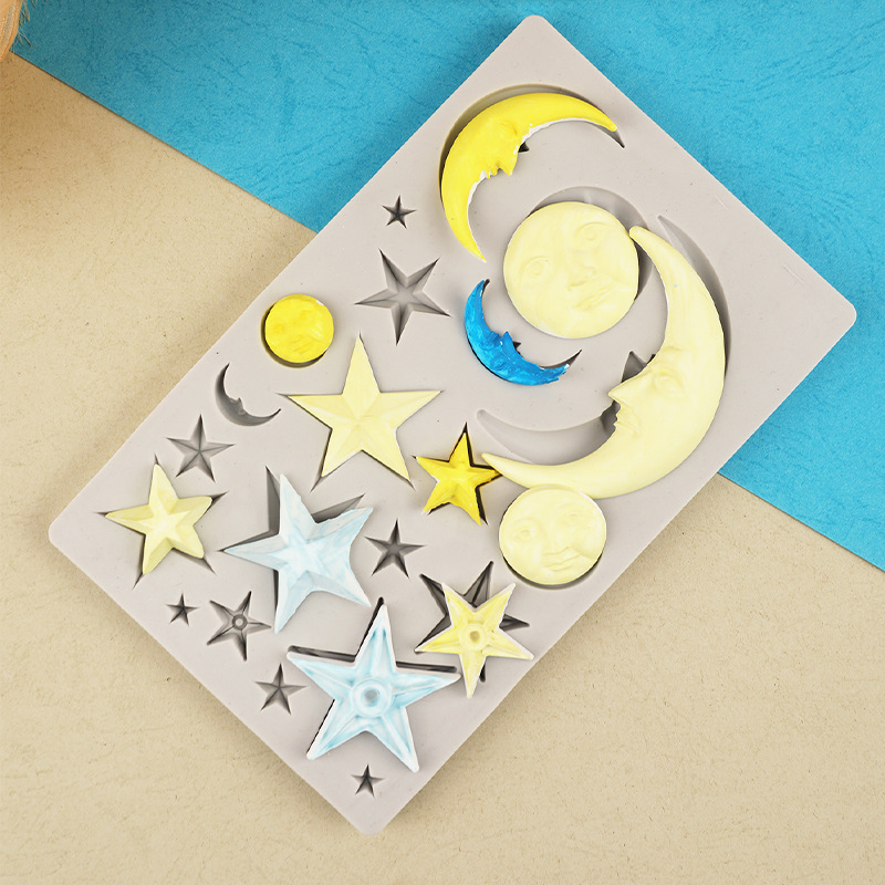 Star Moon Chocolate Model Face Face Face Molde de silicona Pastel de fondant Decoración de resina de goteo Horneado