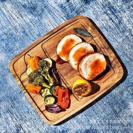 木制牛排盘带果汁槽方便清洗轻巧耐用家用水果面包披萨托盘分格盘