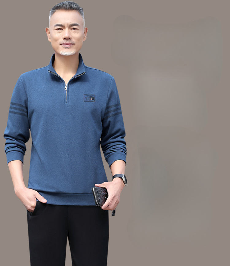 아빠옷 중년 캐주얼 스포츠웨어 세트 남성용 봄 가을 겨울 중년 기모 아버지를위한 두꺼운 스웨터