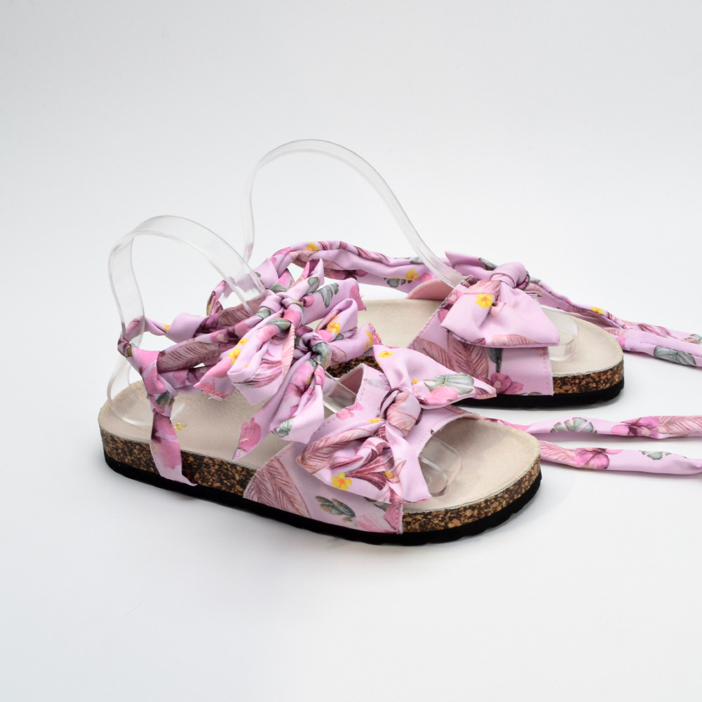 2022新款夏季粉色碎花软木拖跨境外贸女童系带凉鞋小清新百搭童鞋|ru