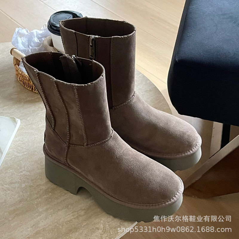 时尚人鱼铅笔靴女秋冬新款美拉德增高显瘦侧拉链马丁靴雪地靴女|undefined