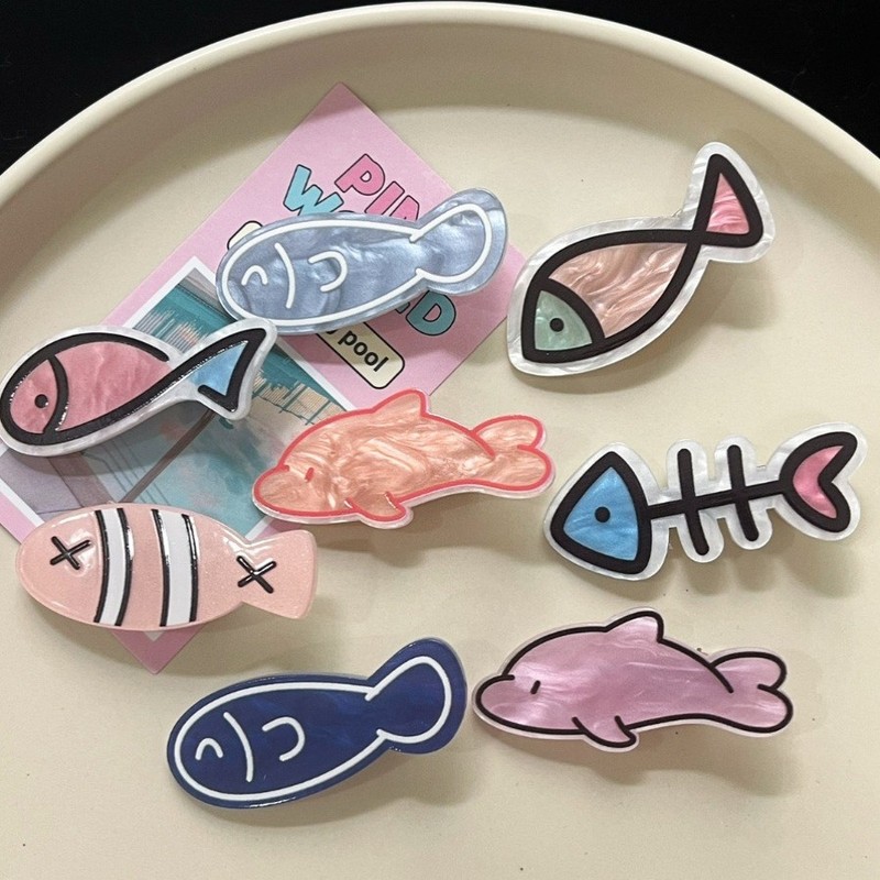 可爱卡通小鱼发夹少女心童趣亚克力刘海夹可爱碎发夹子侧边夹头饰|undefined