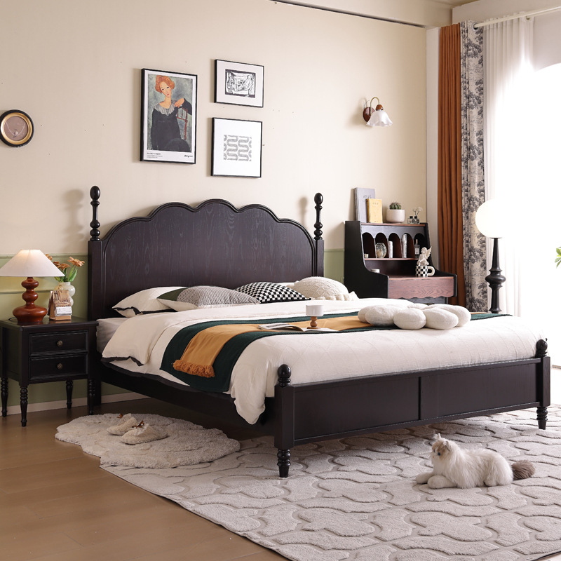 Cama de madera maciza francesa cama de lujo ligera 1m5 retro americana cama doble de gama alta 1m8 cama de estilo medieval