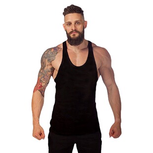 2023 new European and American professional bodybuilding fitness solid color deep digging I-shaped vest loose Sports men's vest