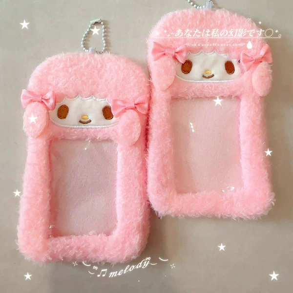 Cute Sanrio plush lamb card holder for fan photos, cartoon meal cards, campus cards, bus keychains, plush card holder