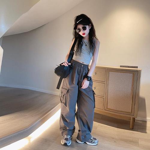 Girls' Work Pants Autumn 2025 New Children's Fall Wide Leg Pants for Older Girls Spring and Autumn Street Style