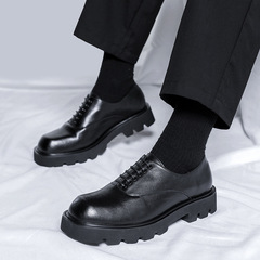 2022 New Men's Extra Large Size Leather Shoes 45 46 Korean Style Trendy Casual British Black Leather Shoes 15961-M