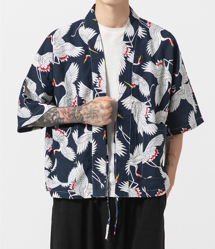 2023 Summer Men's Large Size Chinese Style Robe Coat Sunscreen Coat Couple's Men's and Women's Thin Jacket Japanese Kimono