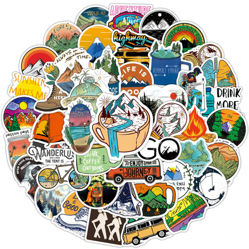100 camping stickers, outdoor camping, hiking, car, laptop, water cup, skateboard, waterproof graffiti stickers