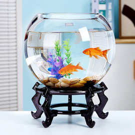 透明玻璃圆形鱼缸水培植物客厅办公室生态圆球玻璃金鱼鱼缸厂家批