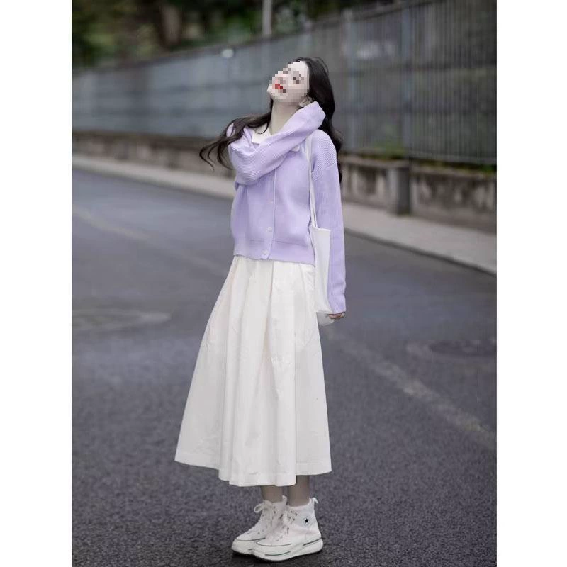 Весенний кардиган 2025 года, фиолетовый, с лацканами, вязаный, женский свитер, стиль «соленый», лёгкий, зрелый, элегантный, короткий топ