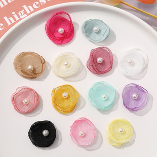 Korean cute mesh fabric pleated camellia diy handmade all-match hairpin hair accessories clothing accessories wholesale