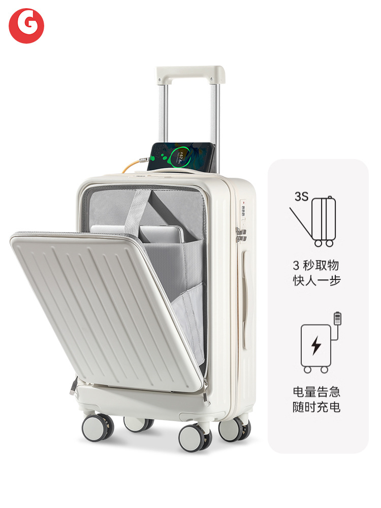 Cubierta frontal abierta con doble Contraseña de bloqueo equipaje viaje de negocios caja de la carretilla unisex de gama alta maleta de cuero caso