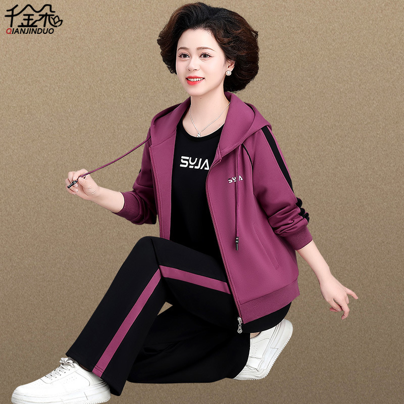 50代のお母さんの春の服のコートの洋風の中で老年の運動のスーツの女性の春秋の大きいサイズは腹の老人の服を遮ります|undefined