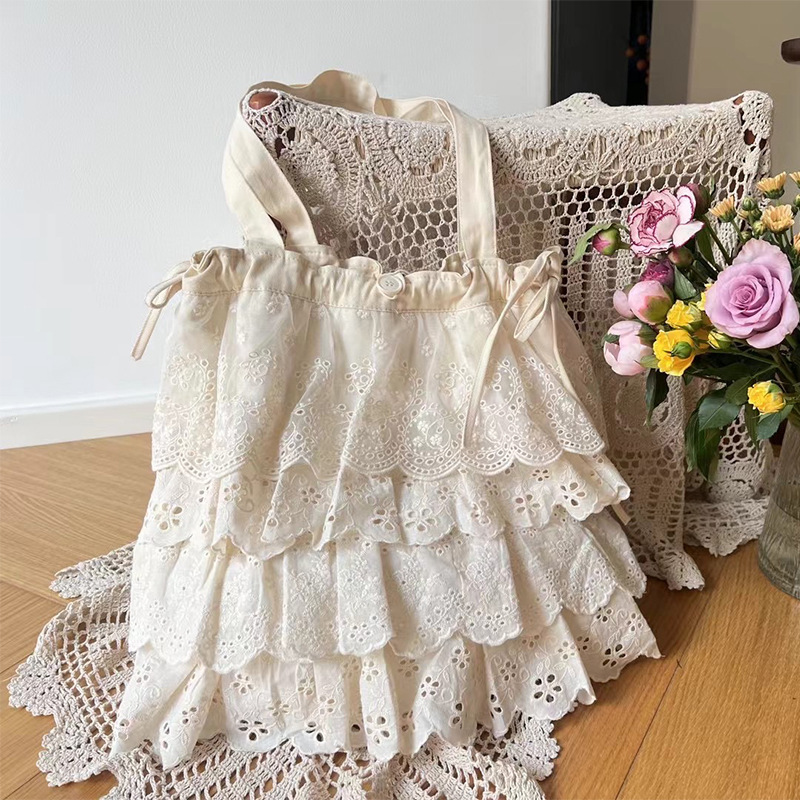 Retro Mori Girl Style Heavy Lace Splicing Design Cotton and Linen Shoulder Bag Handbag Large Capacity Handbag