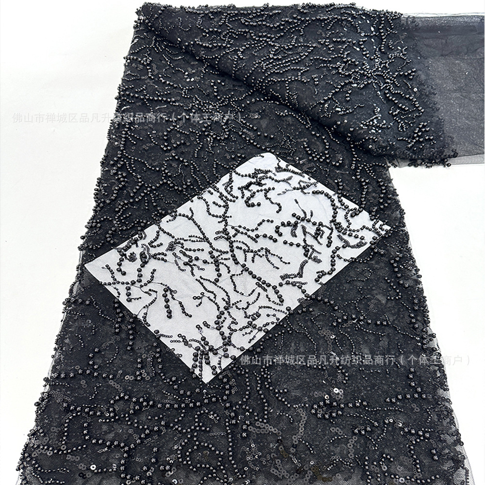 Tubo de perlas bordado cadena de perlas tela de malla vestido de boda vestido fábrica de tela de moda encaje spot