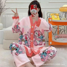 新款秋冬季女款小香风长袖长裤加厚法兰绒甜美学生睡衣家居服套装