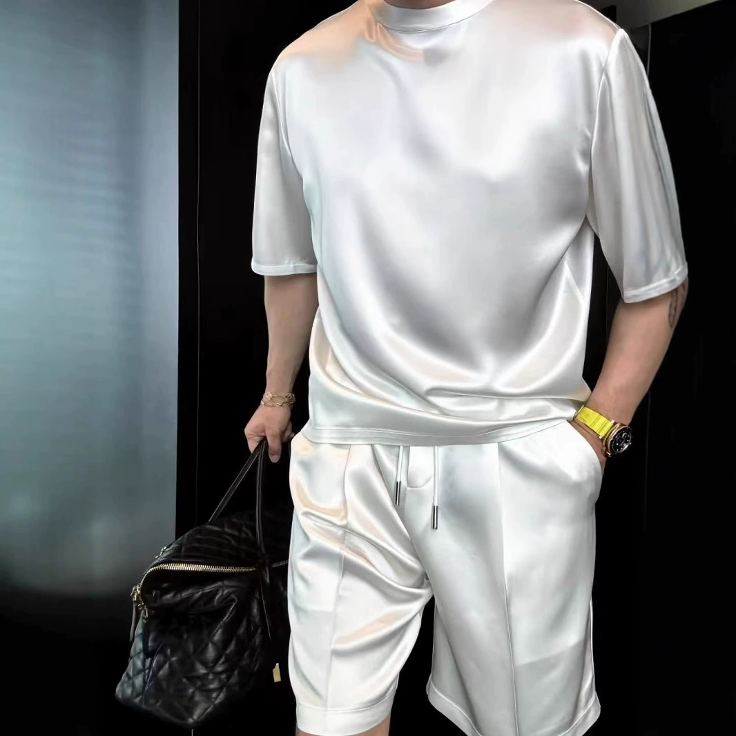 Модная тонкая роскошная удобная чистая версия, однотонная футболка с короткими рукавами, мужская роскошная повседневная футболка с короткими рукавами, шорты, костюм