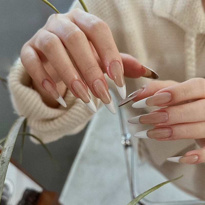 Wm-24 Artistic French Fake Nails Elegant Cross-Border Wearable Nail Art Stickers 24 Pieces Wholesale