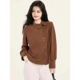 法式复古灯芯绒衬衫女长袖2025秋冬季设计感叠穿衬衣小众内搭上衣