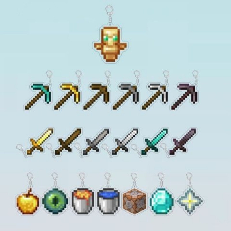 Minecraft MC keychain backpack pendant, undead totem, game merchandise, diamond sword toy, enchanted golden apple Minecraft MC keychain backpack pendant, undead totem, game merchandise, diamond sword toy, enchanted golden apple