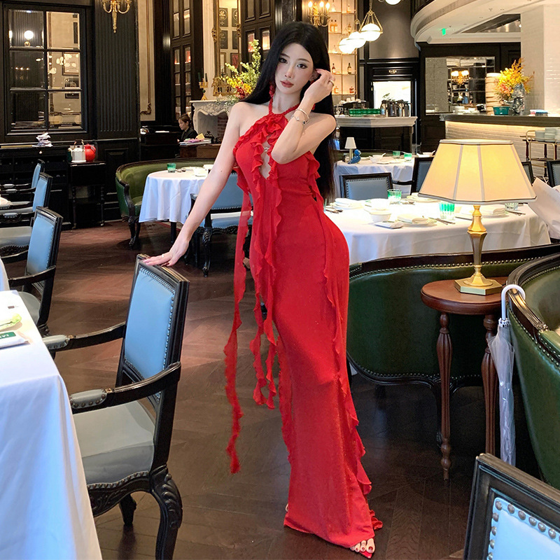 Red Annual Party Dress, Christmas and Valentine's Day Date Dress, Sexy Long Dress, Birthday Mini Dress
