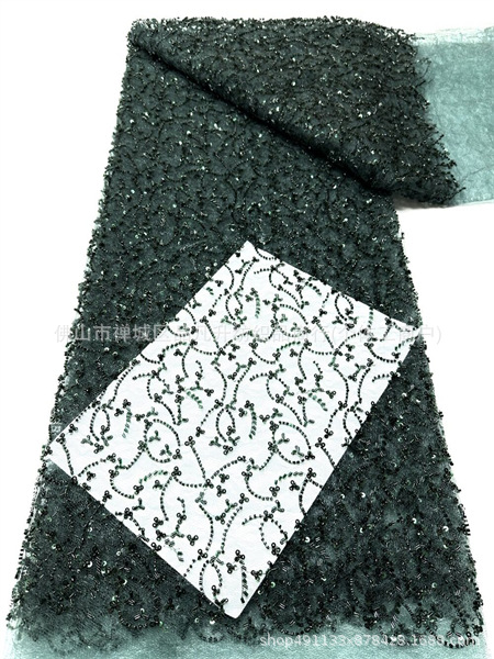 Fabricantes nuevos bordados cuentas de tela de encaje de alta calidad vestido de boda vestido de cena tela de moda