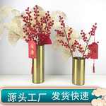 北欧风创意金属电镀金色圆筒花瓶花器样板间欧式家居软装装饰品