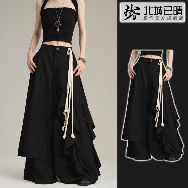 Original design dark style faux two-piece pants, unisex and gender-neutral, new spring collection, new Chinese-style wide-leg skirt-pants Original design dark style faux two-piece pants, unisex and gender-neutral, new spring collection, new Chinese-style wide-leg skirt-pants