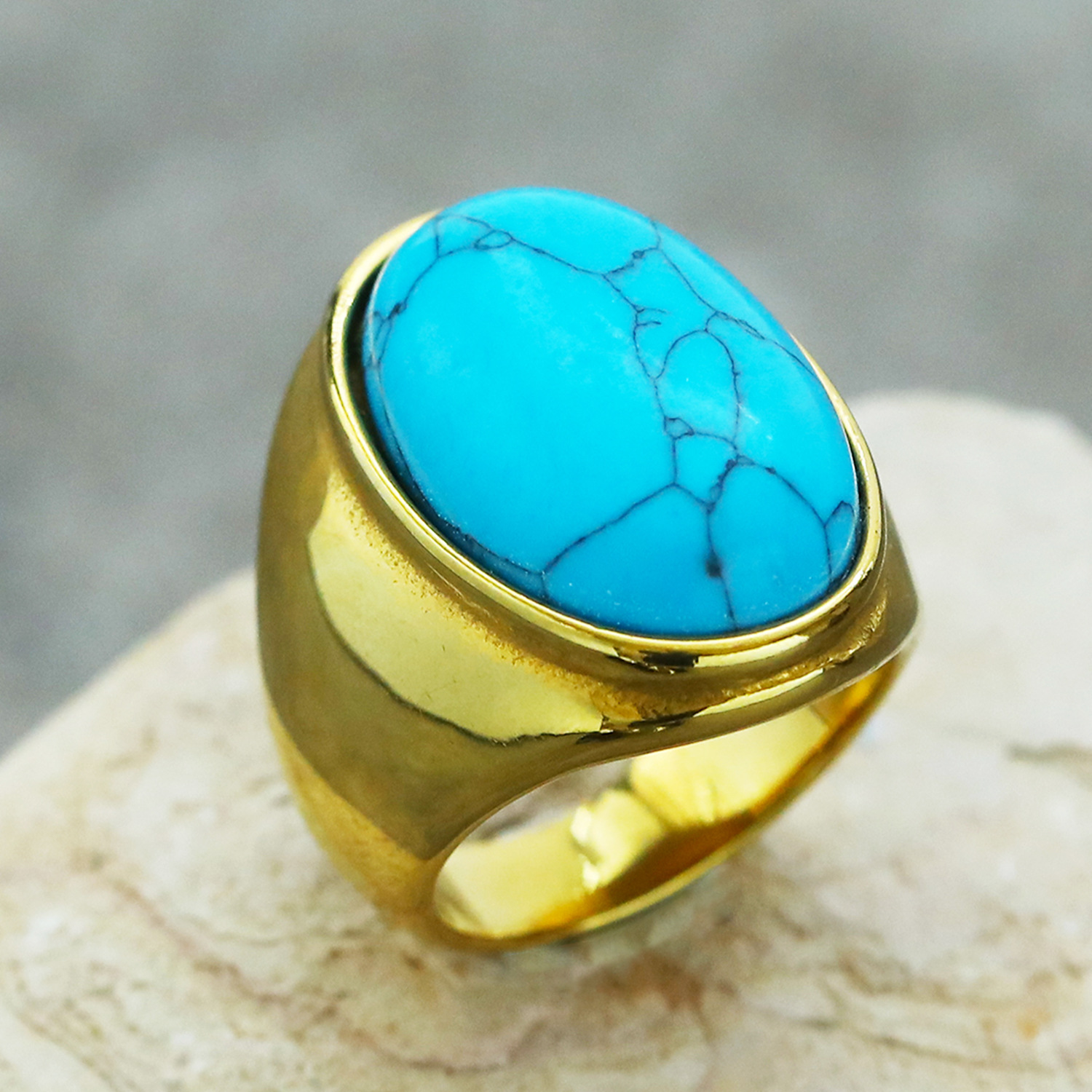 23g Weight Natural Stone Inlay Material Rings Classification 1 Piece Quantity Holiday, Street Occasion Titanium Steel Material Round Pattern Men's Gender Inlay Design Hip-Hop Style Hip-Hop Round Titanium Steel Inlay Natural Stone Men's Rings 8