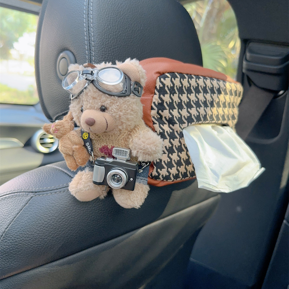 Cubierta de papel de dibujo trasero del asiento del automóvil Caja de pañuelos de moda Coche multifuncional colgante bolsa de papel femenino lindo dibujos animados suministros para automóviles
