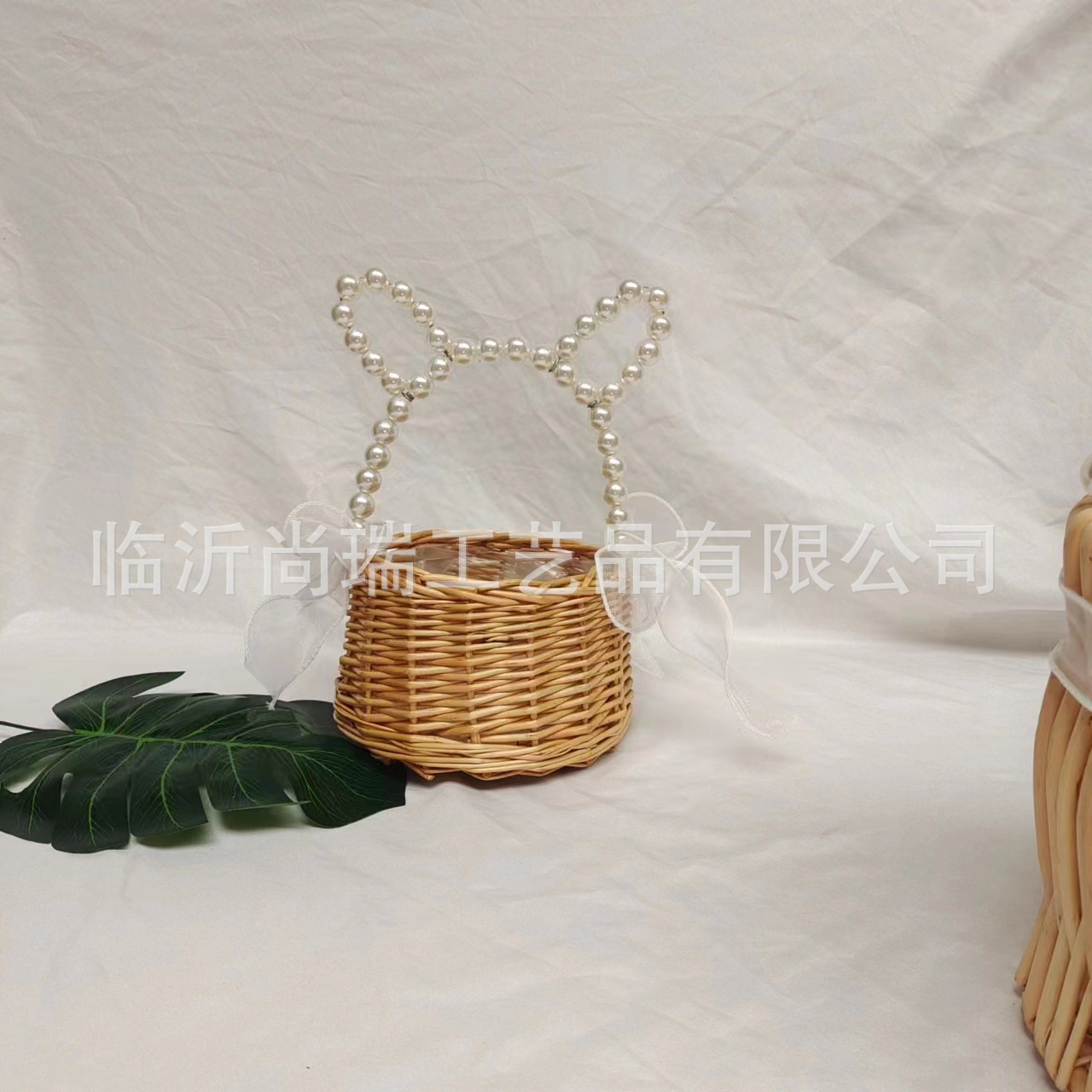 Regalo DE LA MANO perla princesa cesta sauce ratán tejida olla verde rosa flor niños foto cesta arco cinta portátil flor cesta