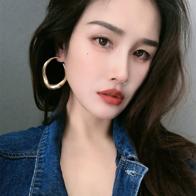 欧美跨境铜合金不规则C形大耳环电镀18K真金时髦网红风质感大耳饰|undefined