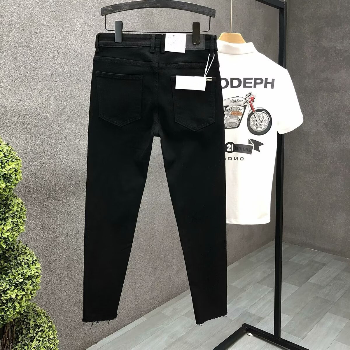 Jeans de lana simple para hombres verano nuevo estilo de moda moda para hombres elástico coreano casual delgado pies pequeños nueve pantalones