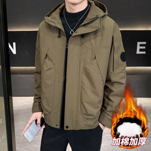 高级感男生防风外套秋冬季男装潮牌2025新款美式连帽夹克上衣百搭