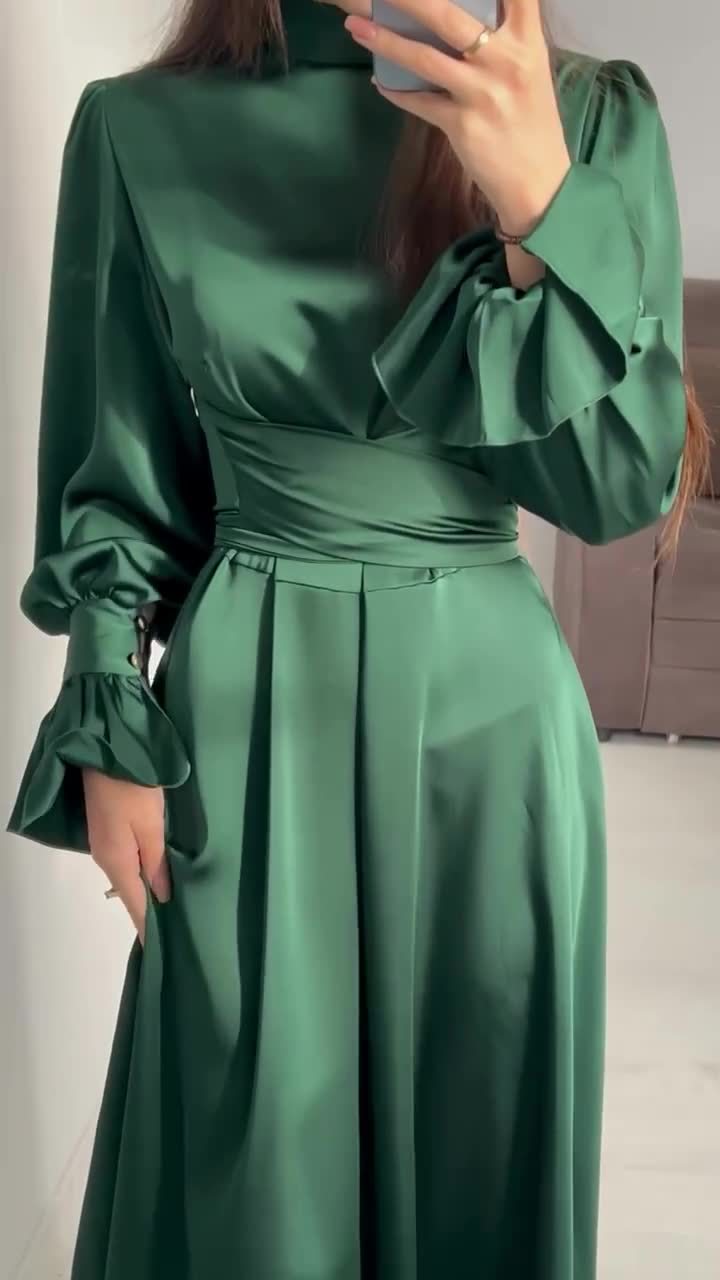 Women's Regular Dress Elegant High Neck Long Sleeve Solid Color Maxi Long Dress Daily Street display picture 4