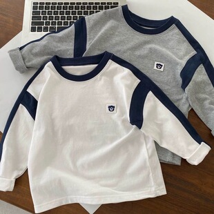 Children's 2025 Spring New Korean Style Kidsren's Round Neck Letters for Boys and Girls Long-Sleeved Autumn Kidsren's Bottoming Shirts T-Shirts