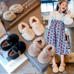 Children's Wool Curly Girls' Cotton Shoes 2025 Autumn and Winter Solid Color Small, Medium, and Large Children's Furry Shoes Warm Shoes Thickened and Warm