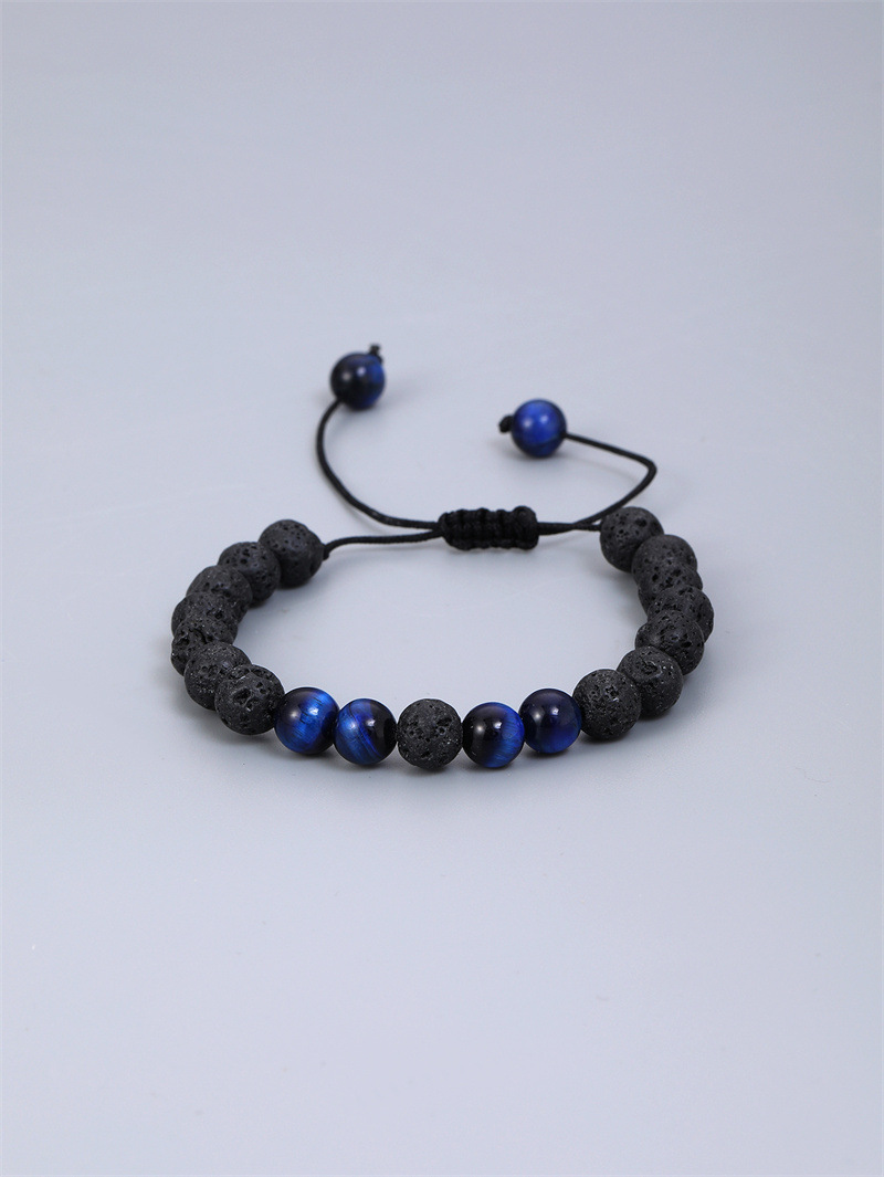 Cruz-frontera estación independiente piedra volcánica Ojo de Tigre Azul Piedra tejida pulsera DIY hombres de Europa y América nueva pulsera de 8mm