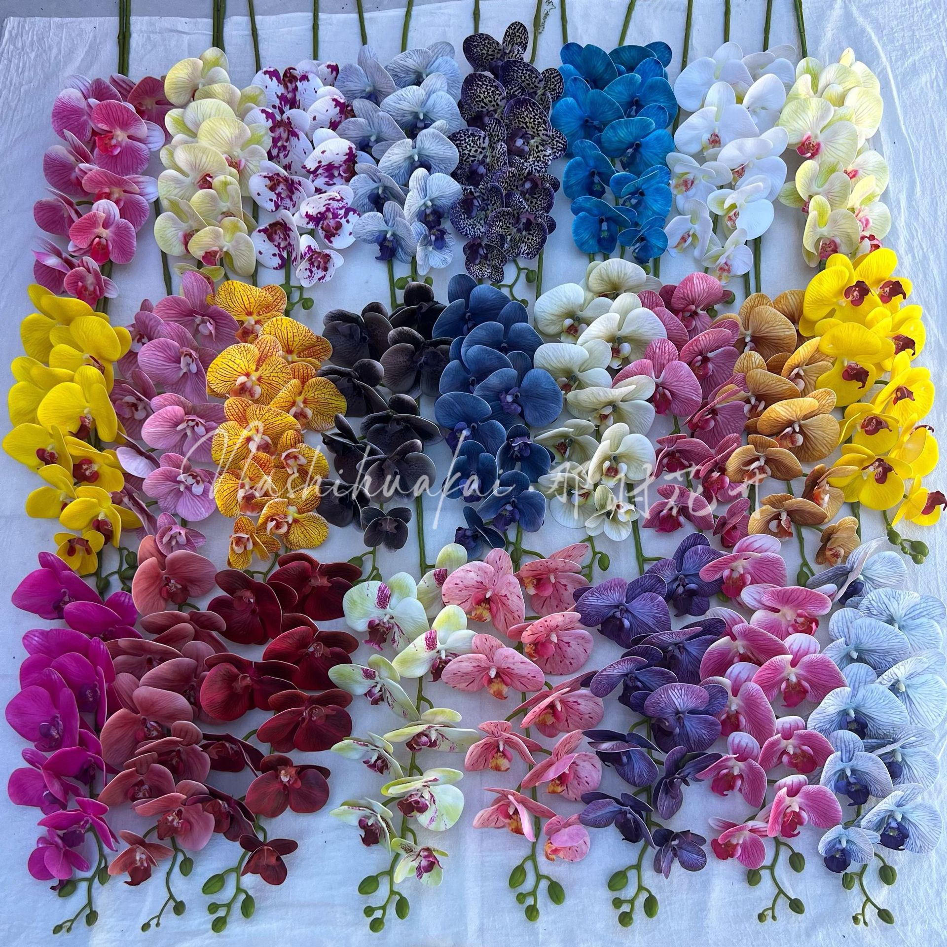 9 Heads of 3D Printed Phalaenopsis Artificial Flowers for Wedding Scene Decoration, Realistic Fake Flowers for Wedding Room Decoration, High-Quality Floral Materials