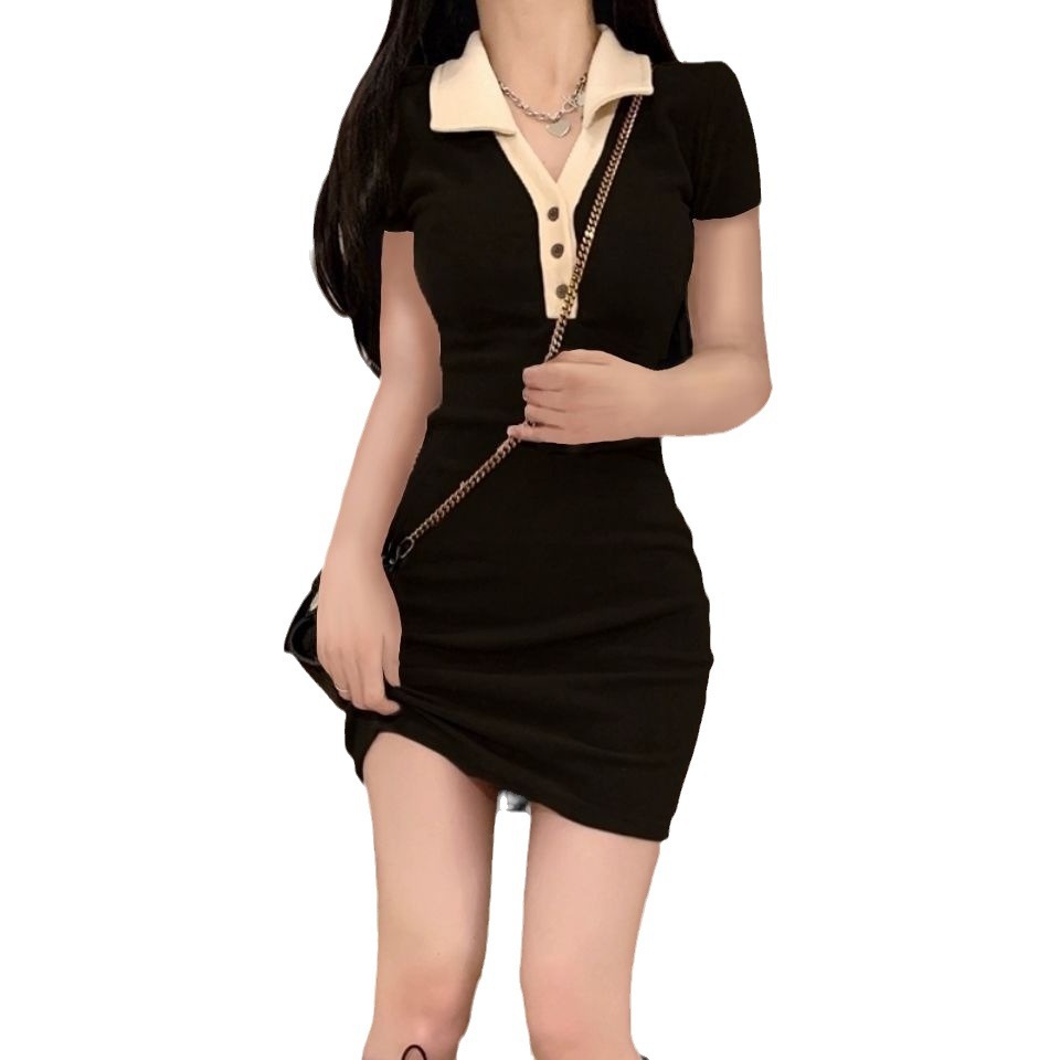 セクシーなギャルのpolo半袖のワンピースの女性の夏の新型の小さい子は腰を収めて明らかにやせている包みの尻のスカートのスカートを包みます。